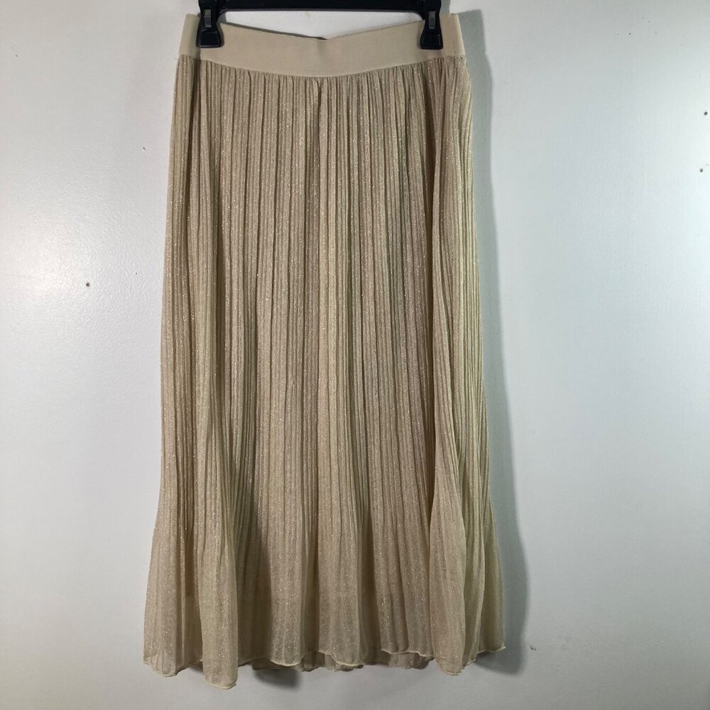 Womens Metrowear Pleated Gold Midi Skirt Lined Elastic Waist M Polyester‎
